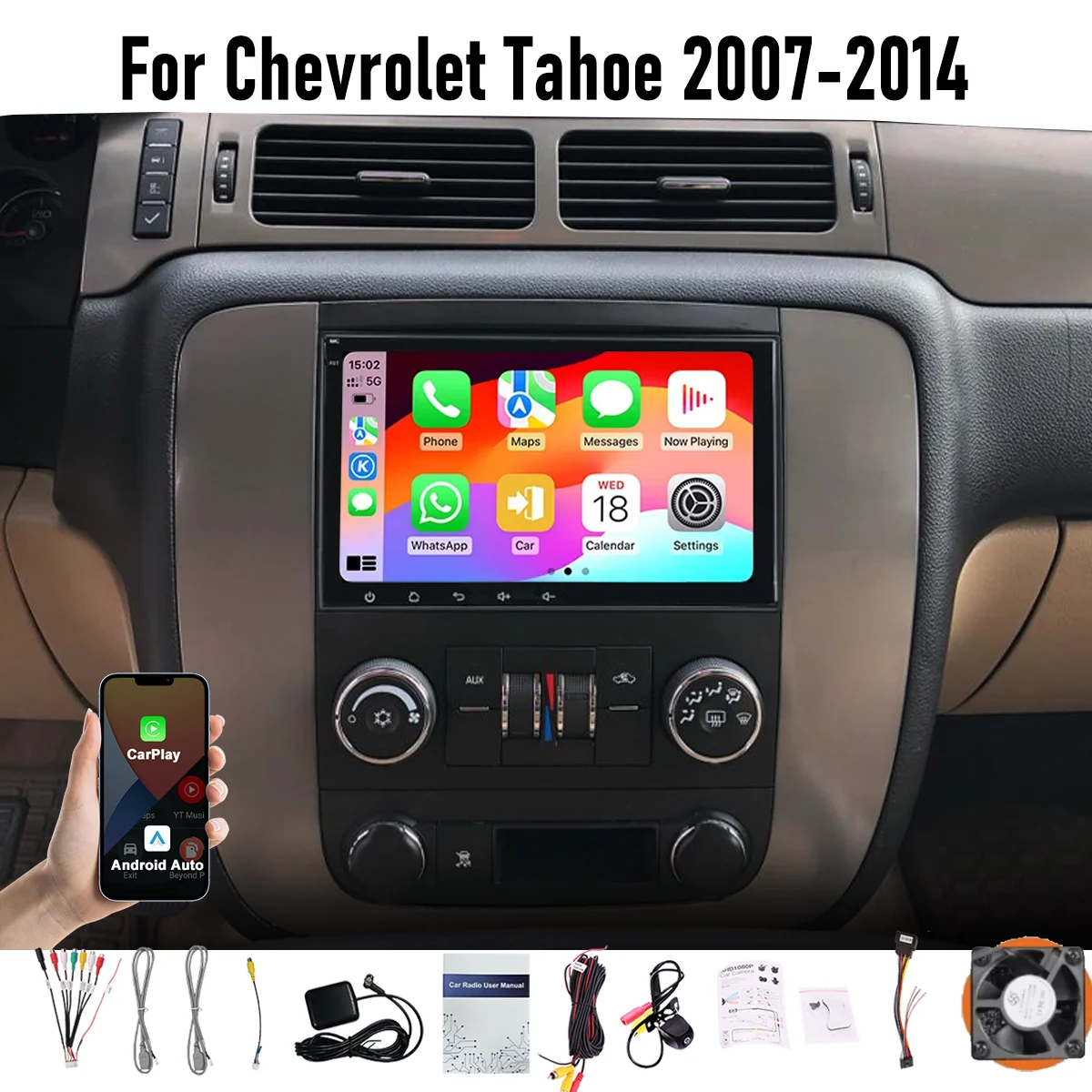 8“ Wireless CarPlay Android auto 6-128GB (8CORE) For Chevrolet Tahoe 2007-2014 Screen Android15 Head Unit GPS Navigation Radio