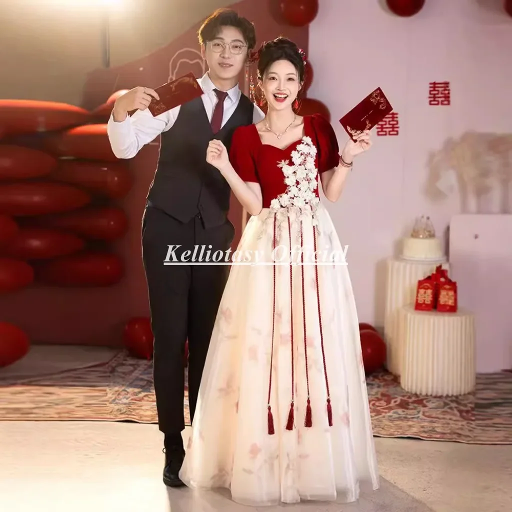 

Customized Chinese Style Evening Dresses Contrast Color Modern Women Wedding Guest Party Dress