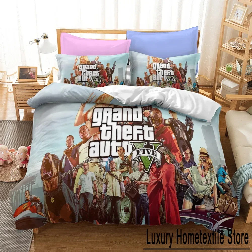 Game Grand Theft Auto V Bedding Set Boys Girls Twin Queen Size Duvet Cover Pillowcase Bed Kids Adult Home Textileextile