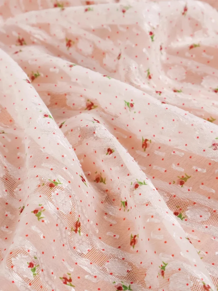 

Fabric beige lace chiffon printed fabric handmade DIY fabric