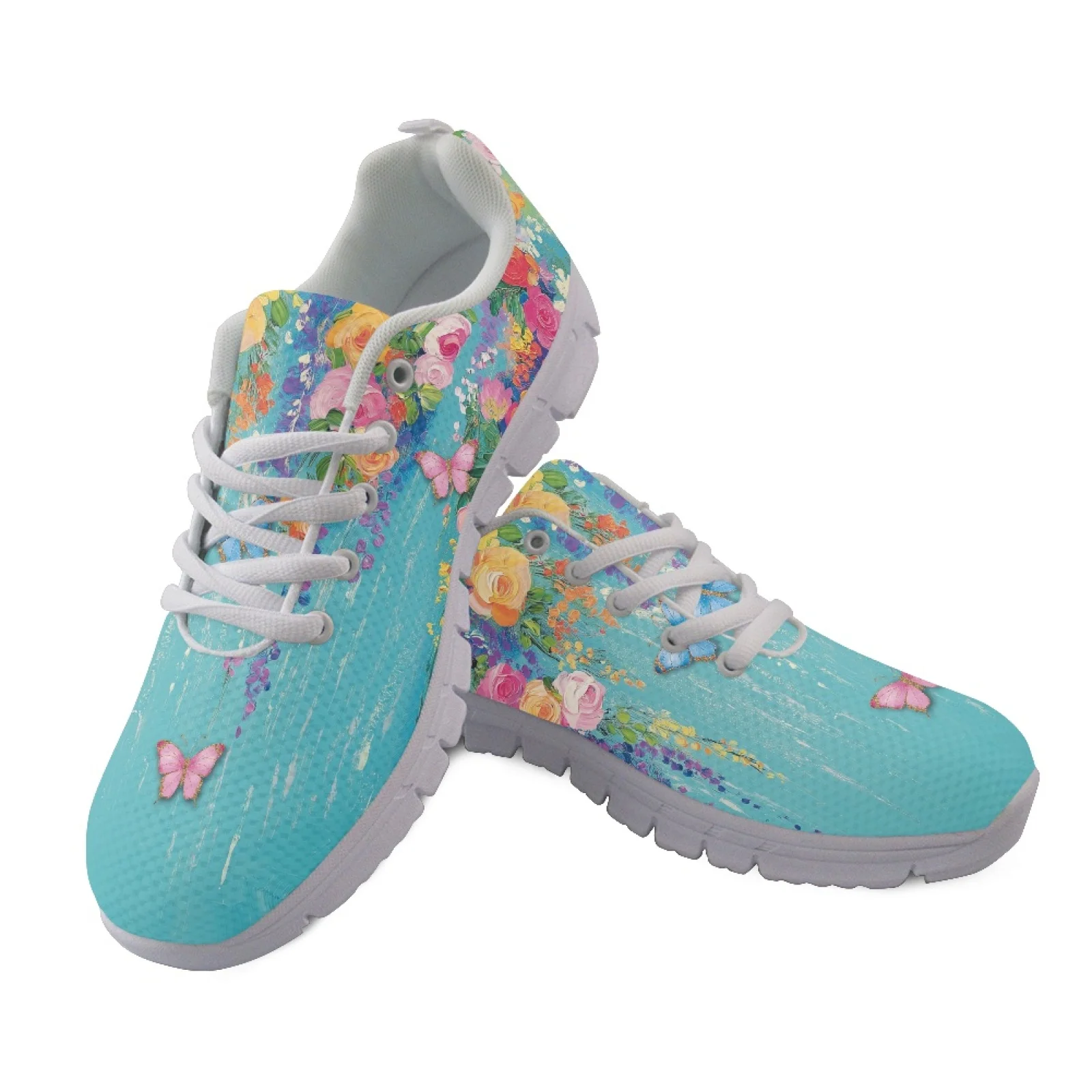 Coloranimal Floral Butterfly Mens Lace Up Athletic Trainers Lightweight Breathable Women's Tennis Shoes for Running