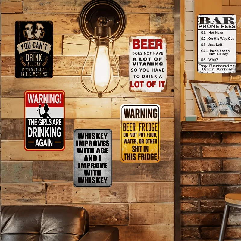 2D Flat, [JIT]Decorative Sign& Plaque [2D Flat][2D Flat] 6pcs Retro Metal Signs for Bars And, Featuring Humorous Quotes. Ideal W