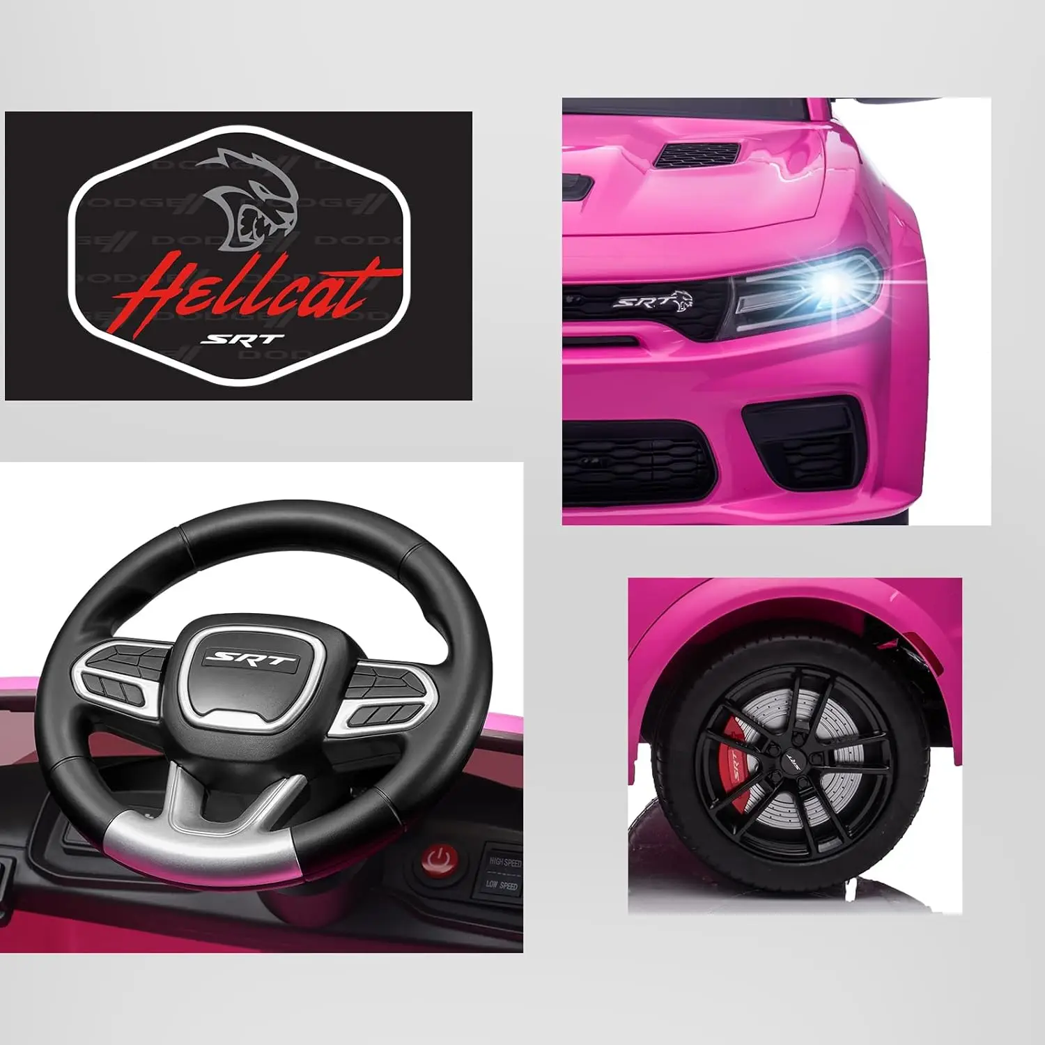 Dodge Charger SRT Hellcat con licencia de 12V, coche eléctrico para niños, juguete de paseo de 4 ruedas con batería, con control remoto parental