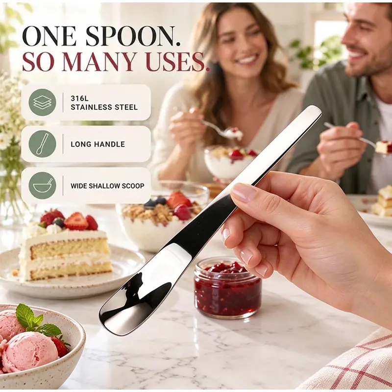 Stainless Steel Ice Cream Dessert Cake Spoon 316 Thick Long Handled Deep Bowl Spade Multifunctional Rice Spoon Kitchen Supplies