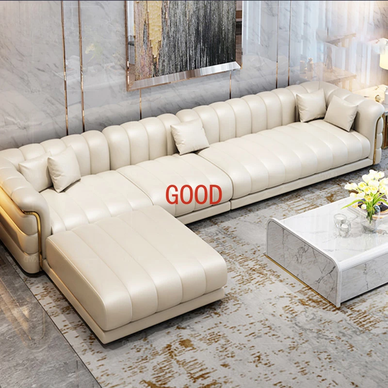 Modern leather sofa layer cowhide modern minimalist high-end sofa atmospheric living room three-seat