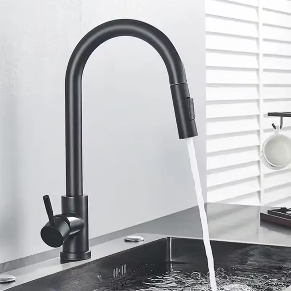 Hot and Cold Mixed Kitchen Faucet, Stainless Steel Faucet, Kitchen Sink Faucet, Pull-out Kitchen Faucet, Single Hole Faucet image 6