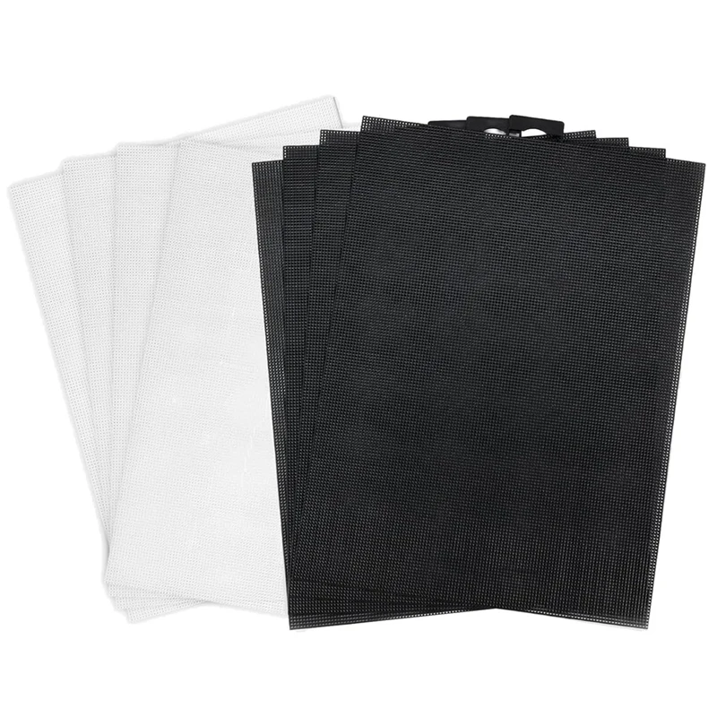 2025 New 8 Pcs 14 CT Plastic Mesh Canvas Sheets Plastic Mesh, Plastic Mesh Sheets For Embroidery Crafting,(28Cmx21cm Black White