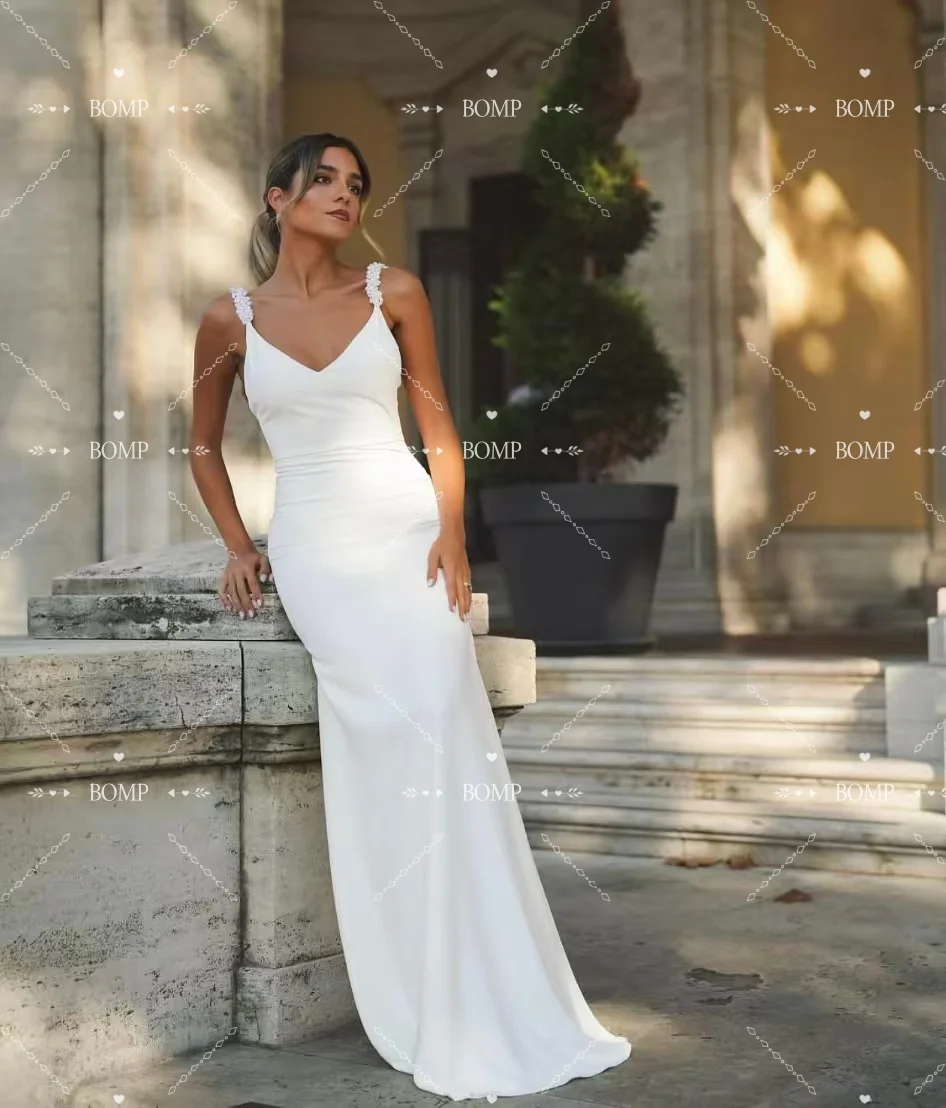 BOMP أنيقة اللؤلؤ الأشرطة فستان الزفاف للعروس مفتوحة الظهر حورية البحر سويب تراين فستان زفاف مخصص Vestido de novia 2026 #3
