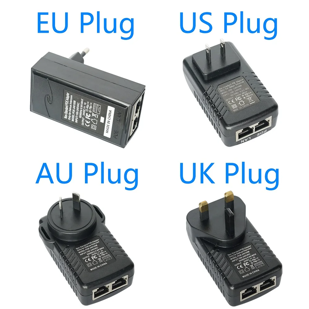 DAHUA Video Intercom Non-Standard POE power adapter for VTH1550CH VTH5221D VTO2000A, Input AC 100-240V,Output DC24V 1A