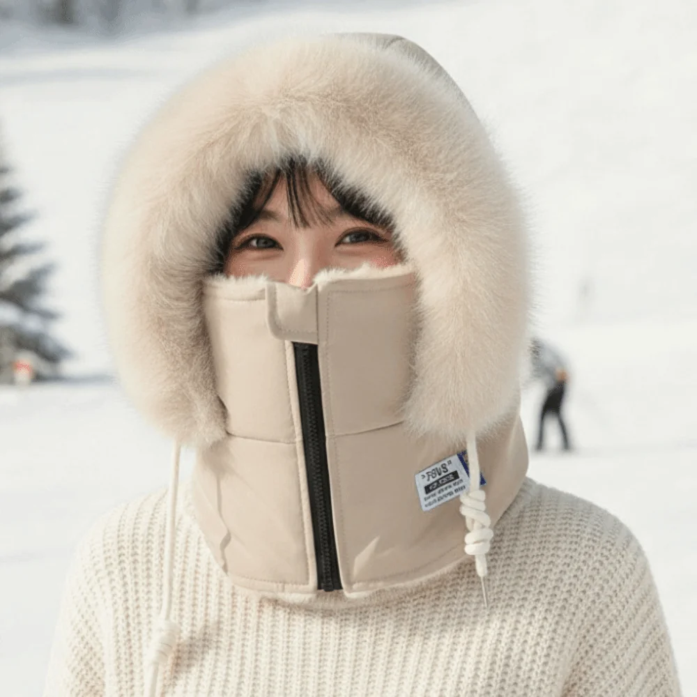 Dicke Kapuzenmütze mit Schal, vollständige Abdeckung, mit Fleece gefüttert, Unisex-Balaclava, thermischer Reißverschluss, Winter-Gesichtsmaske für Radfahren – Detail 7