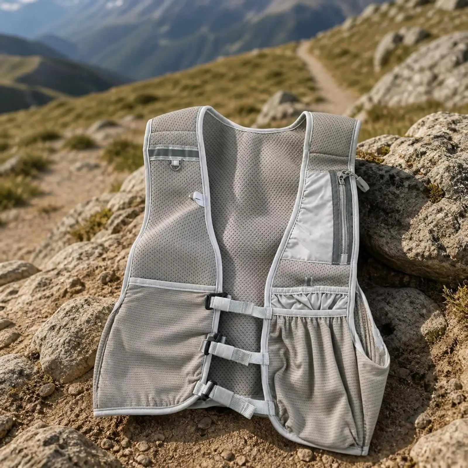 Reflective Running Vest for Low Light Outdoor Exercise Breathable Mesh Vest with Water Bottle Holder and Front Touchscreen
