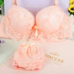 Women Lace Bra Sets Cute Girls Underwear beauty Backless Wire Free Floral Lingerie Sentual Soft Comfortable Bra& Brief Sets