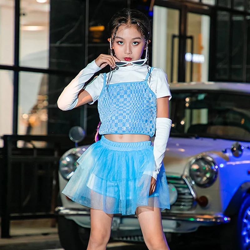 Children Concert Performance Stage Wear Girls Jazz Dance Costume Fashion Kpop Clothing Yellow Blue Cheerleading Clothes DL10871