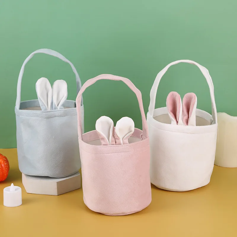 Bolsa de tela de dibujos animados para niños, cesta de orejas de conejo, bolsa de dulces, bolsas de recuerdo de fiesta de cumpleaños de feliz Pascua, decoración del día de Pascua