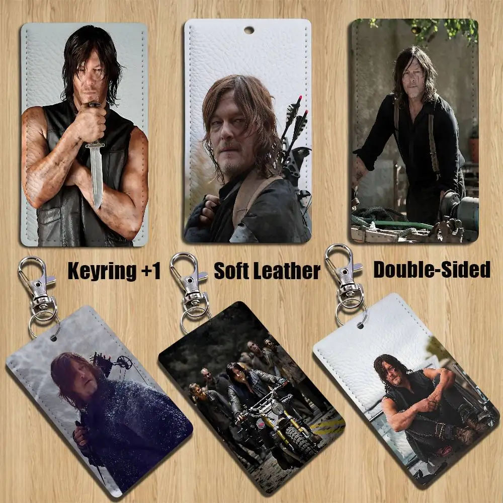 

Dead lead D- Daryl Dixon Rectangle ID Card Case Keychain Access Card Bag Key Tag Ring Leather Card Holder Key Ring Access