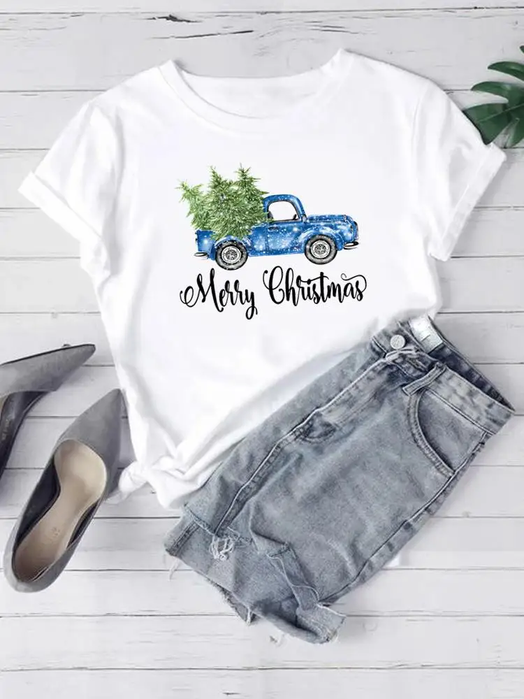 

T-Shirts Love Truck Trend 90s Lovely Lady Clothing Tee New Year Printed Christmas Women Fashion Short Sleeve Graphic T Top