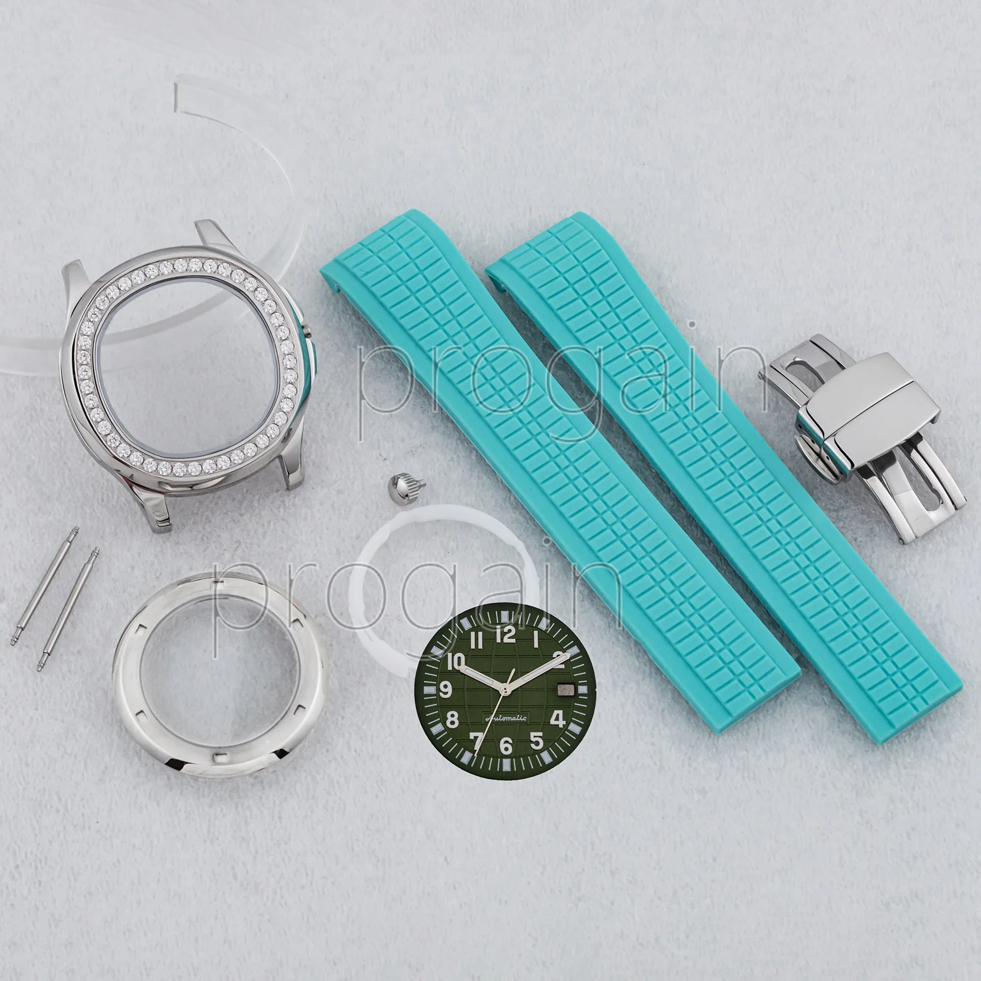 Diamond Watch Case Rubber Strap Transparent Cover for AQUANAUT Nautilus NH35 automatic Movement mod Parts Accessories