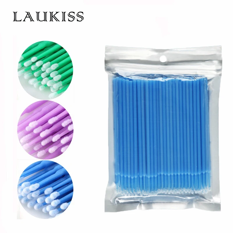 Laukiss100/200 piezas, Micro cepillo de limpieza de pestañas desechable, aplicadores individuales, máscara de pestañas, pegamento, barra de limpieza