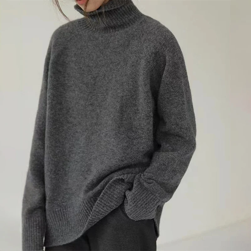 

Простые пуловеры с высоким воротником, свитера, женские элегантные темпераментные однотонные трикотажные изделия, осенне-зимние высококачественные топы с низом