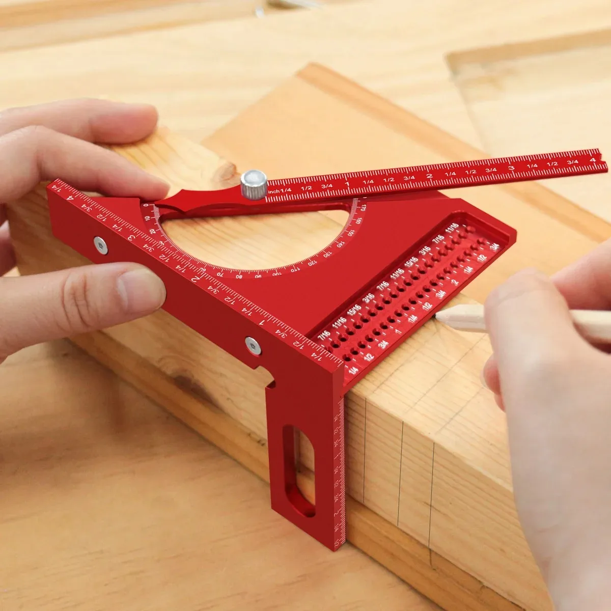 Woodworking Triangle Ruler Multi-Functional Scribing Semi-Circular Angle Aluminum Alloy Right-Angle Perforated Ruler for Positio