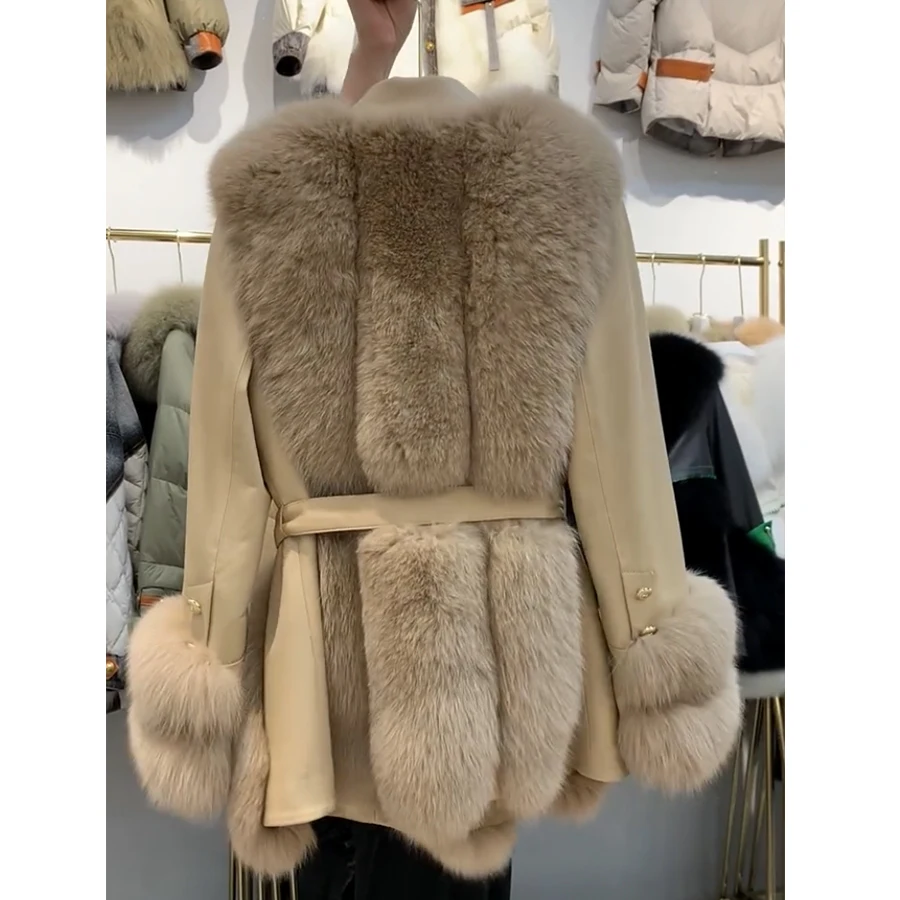 MENINA BONITA 2023 New Women Natural Fox Fur Jacket Sheepskin Coat Winter Warm Thick Fur Coat High Quality Locomotive Streetwear