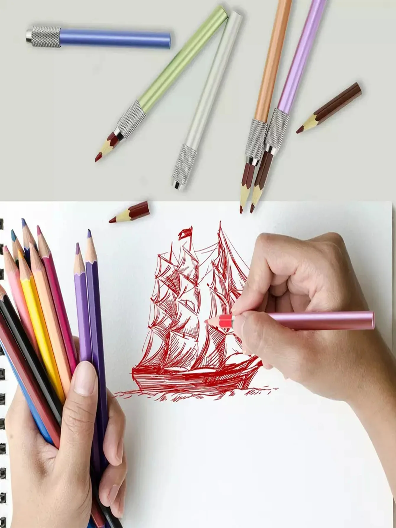 Bview Art Aluminum Assorted Colors Pencil Lengthener – Pencil Extender Holder for Colored Pencils in Regular image 4