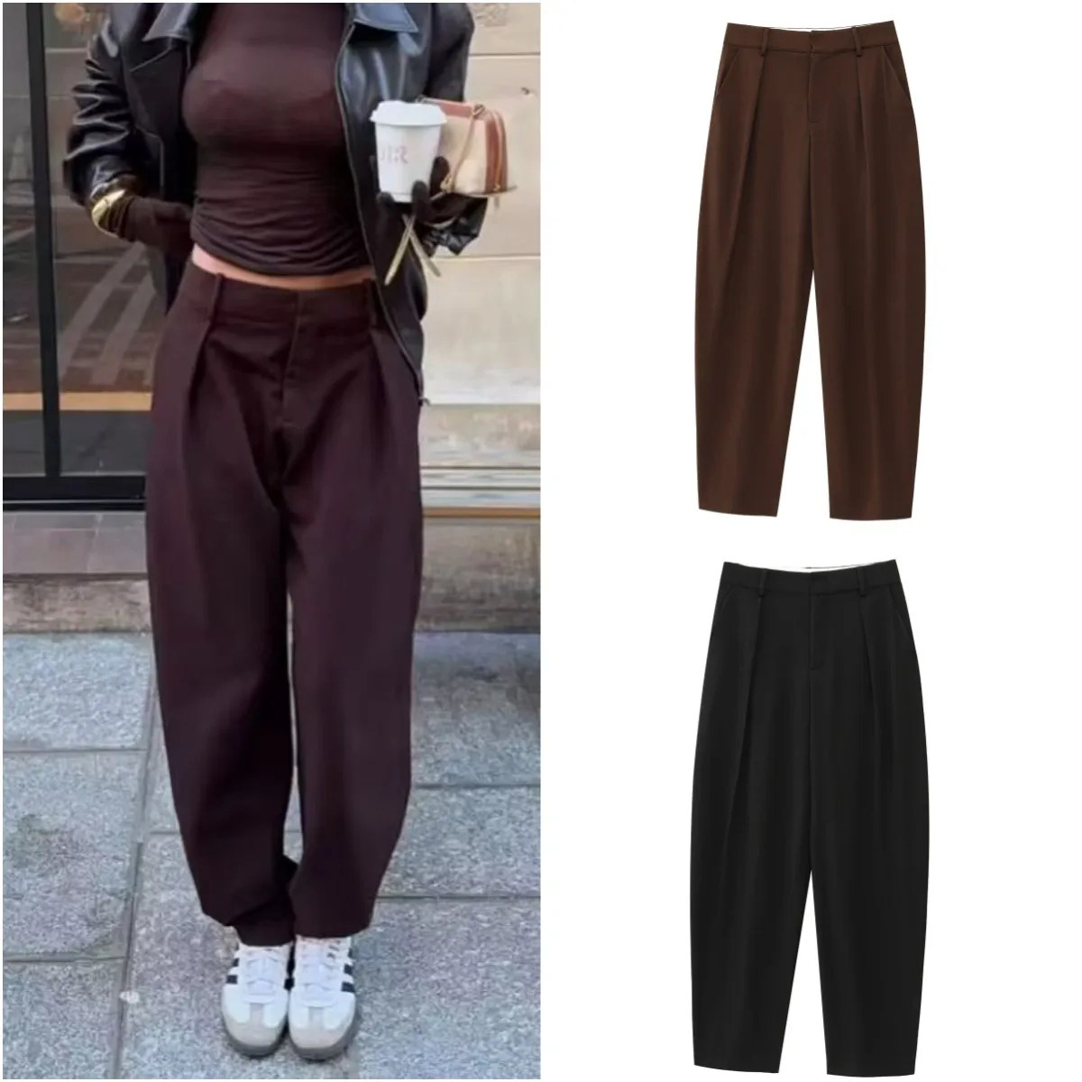 ETJ 2025 primavera de las mujeres nueva serie ZW viajero todo en uno corte tridimensional pantalones de cubo de cintura alta pantalones casuales