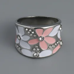 Aesthetic Enamel Flower Finger Ring for Women Wedding Party New 2023 Ring Silver Color Luxury Cubic Zirconia Jewelry Gift