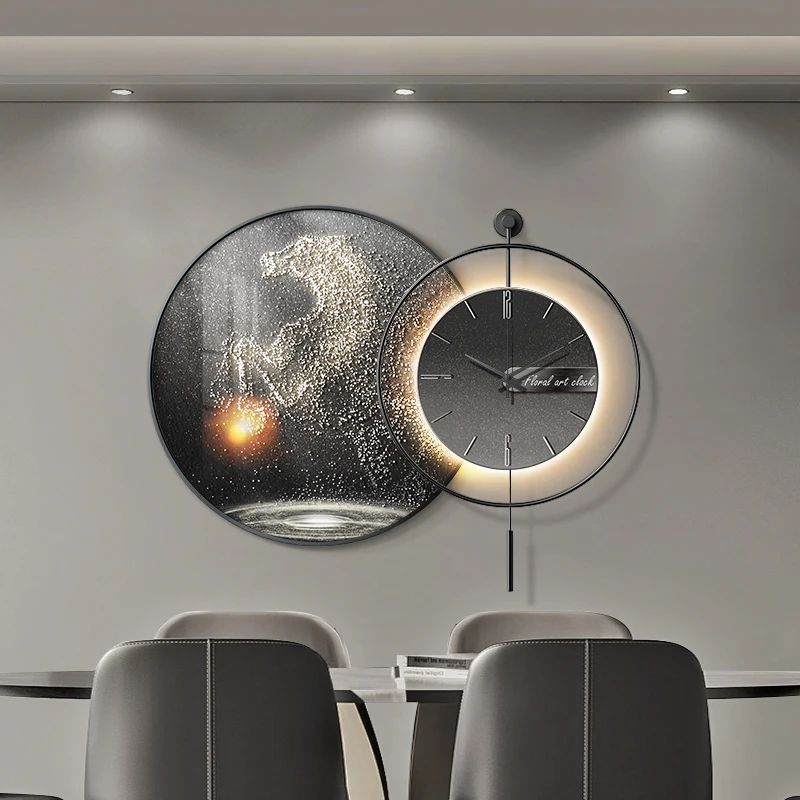 Wall Clock With Decorative Modern Luxury Painting Silent Non-Ticking Abstract Art For Dining Room Living Room Wall Decor