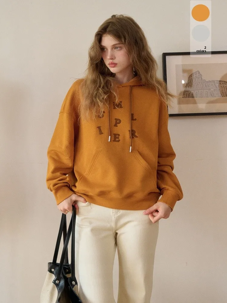 

Свитшот SimpleRetro Spring Macchiato из 100% хлопка с вышивкой, женский, весенний, с надписью, удобный, свободного кроя, длинный