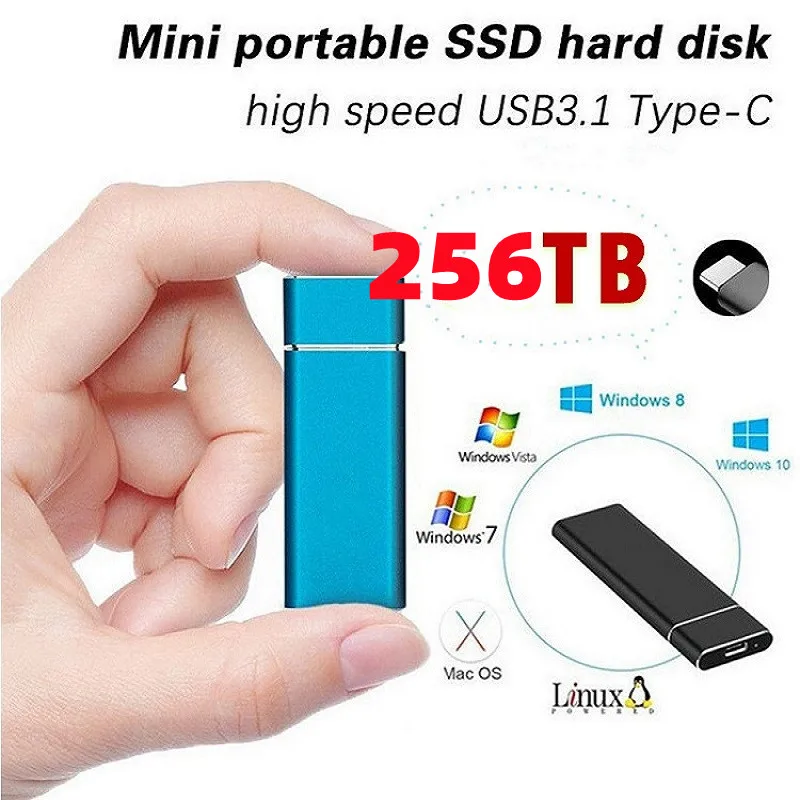 

Portable SSD 1TB/2TB External Solid State Drive USB 3.0/Type-C Hard Disk High-Speed Storage Device For Laptops/Desktop/Mac/Phone