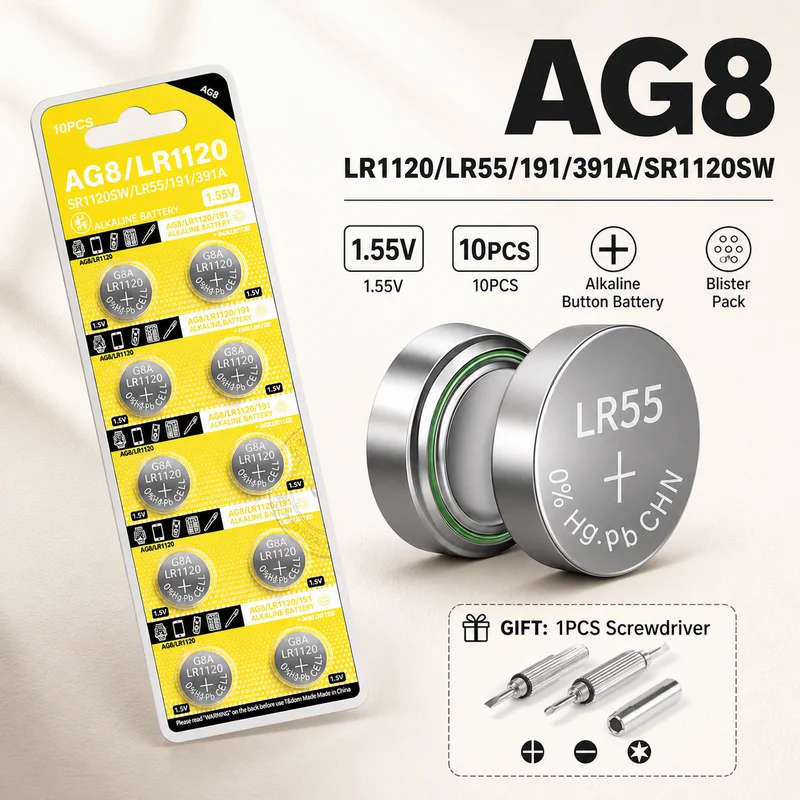 AG8 LR1120 1.55V 50mAh Alkaline Button Coin Cell Battery for Watches Calculators LED Lights 191 LR55 391 SR1120SW