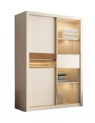 Modern minimalist cream style sliding door combination for household wardrobes, bedrooms, and small units