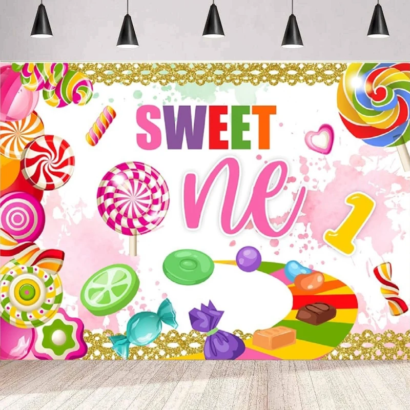 

Фон для фотосъемки на день рождения Candyland Sweet One, баннер, сладкие конфеты и знак, фон для дня рождения, декор для первого года, постер