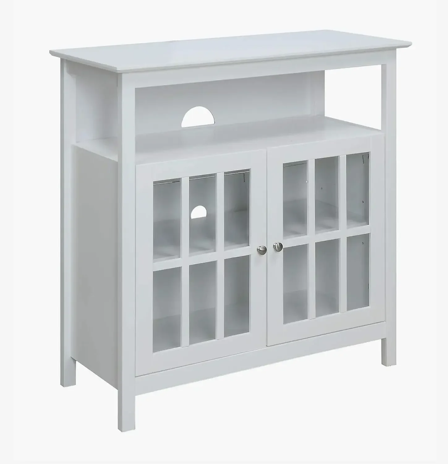 Big Sur Highboy TV Stand with Storage Cabinets and Shelves in White Finish, tv console furniture