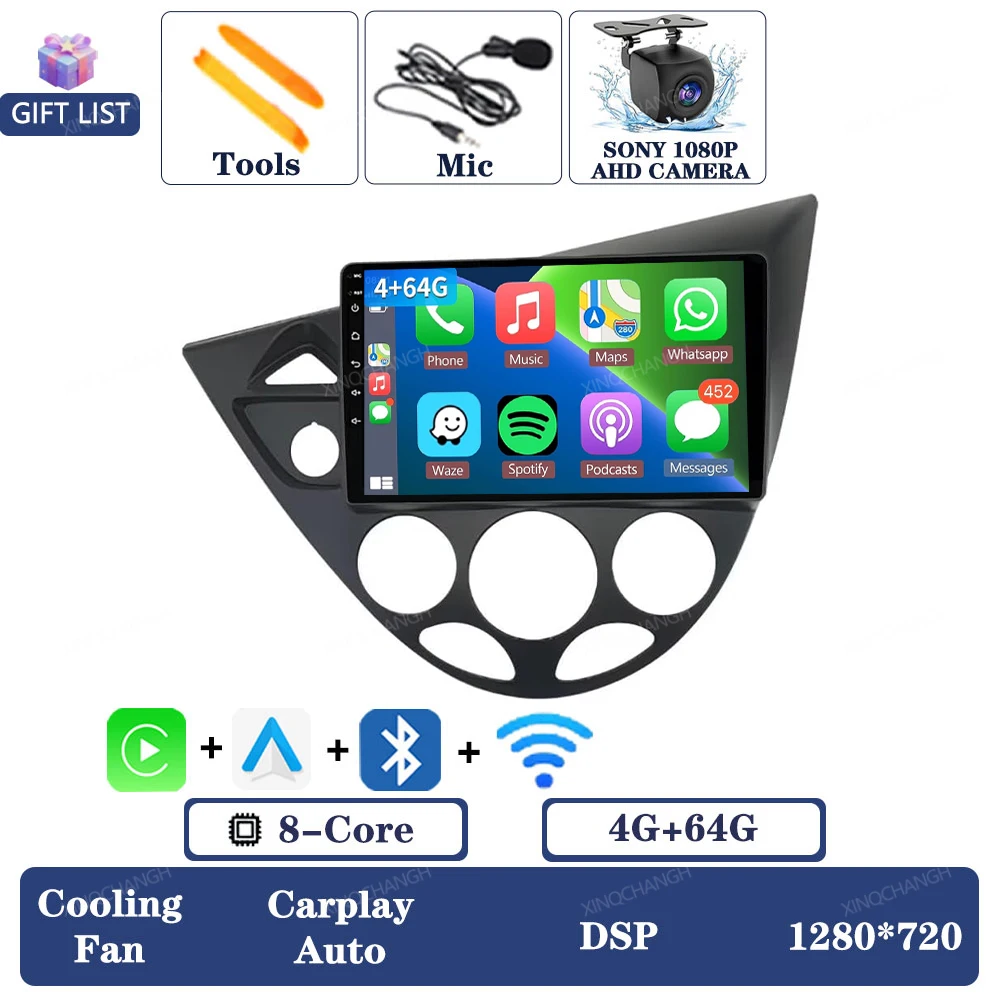 Android 16 autoradio voor Ford Fiesta 1995 - 2001 Focus MK1 1998 - 2004 Navigatie 2DIN Qualcomm QLED Head Unit GPS Carplay Auto - afbeelding 1