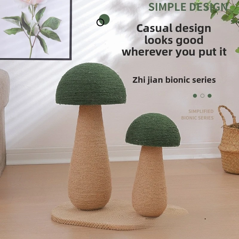 Double Mushroom Cat Scratching Posts Tall Sisal Columns with Round Base Indoor Claw Toy 고양이 스크래처