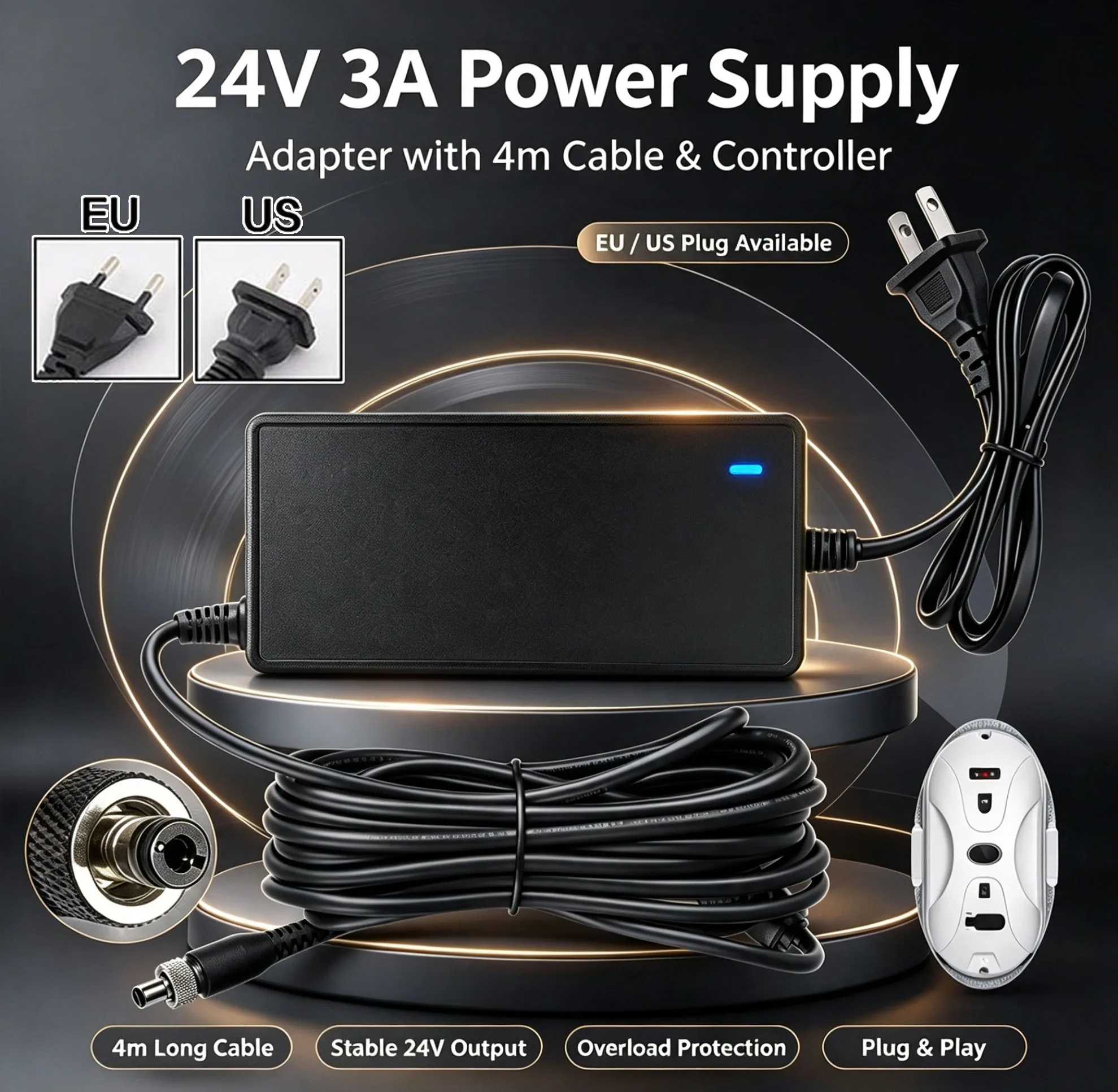 Power Adapter Window Cleaning Robot 24V3A (Charger) Adapter Power Supply (Universal24V3.75A EU Overcurrent 4M Wire Length Powe