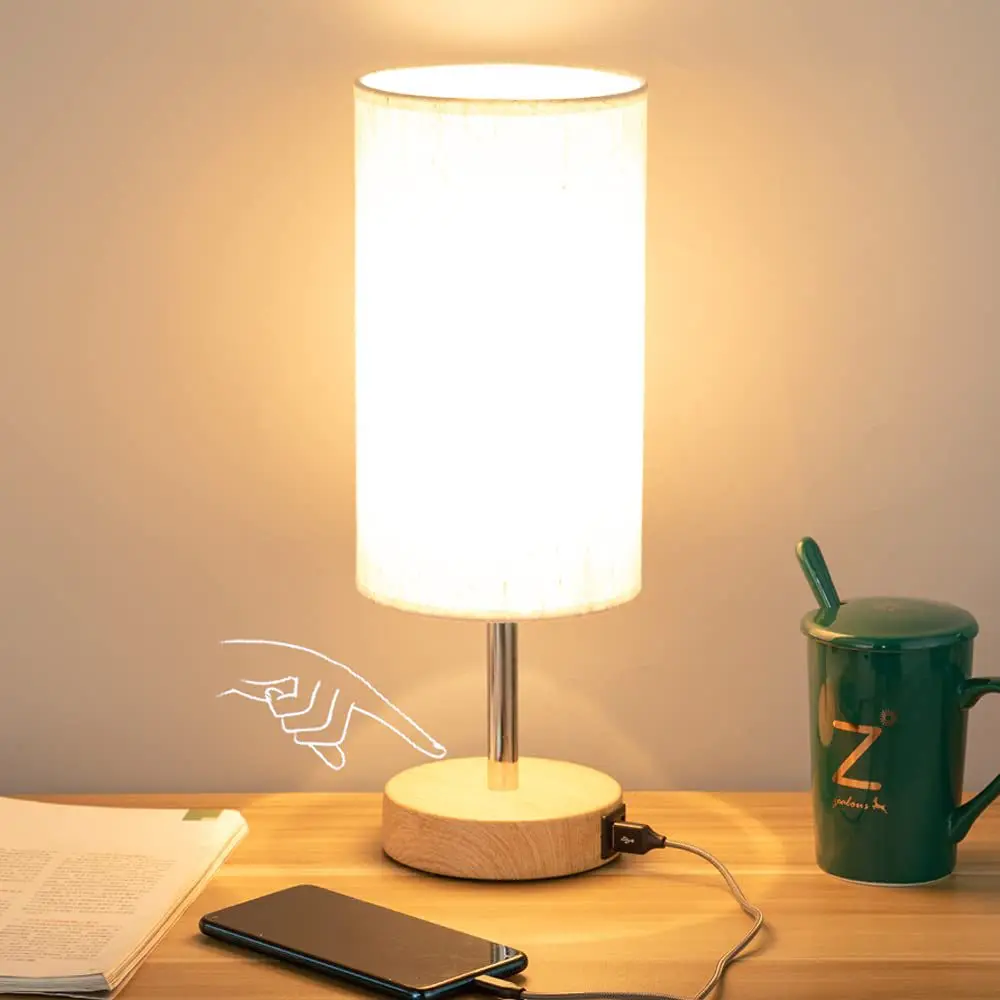 

Desk lamp USB charging touch LED dimming bedroom bedside American fabric simple lamp
