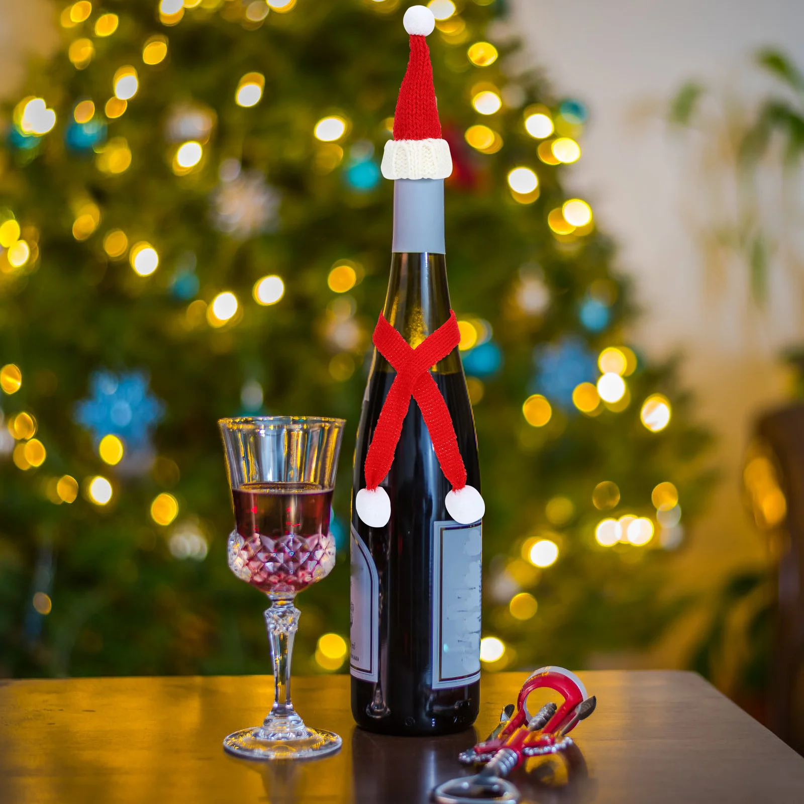 

5Sets Mini Knit Hats and Scarves Christmas Premium Wool Lightweight Decor for DIY Crafts Wine Bottle Ornament Party Favors