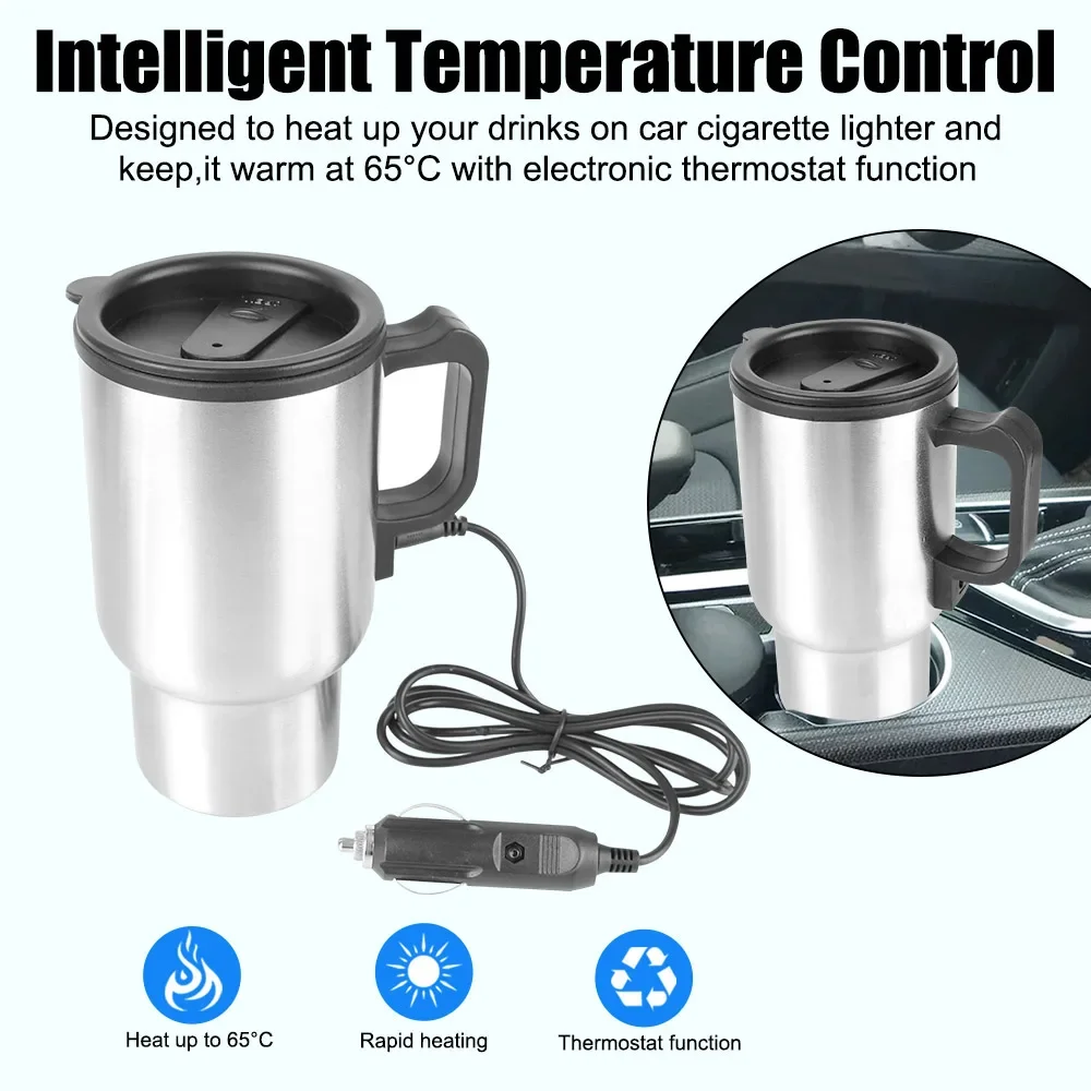 Car kettle, water, coffee, milk, insulated cup, 12V 450ml electric camping travel kettle, stainless steel car heating cup