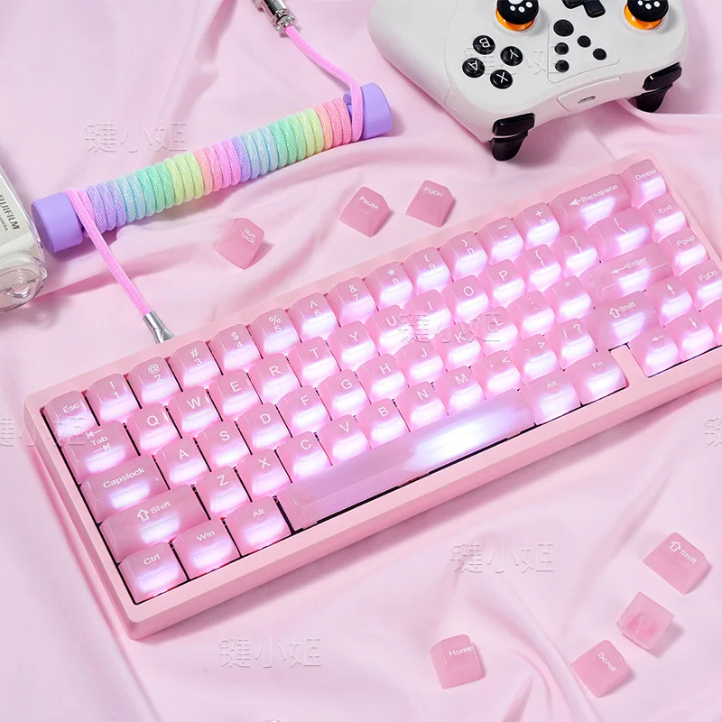 Cherry Blossom Powder Fog Transparent Keycap (Boxed) Keycap MDA Height PBT Adaptation Mega Lion mad68/fire