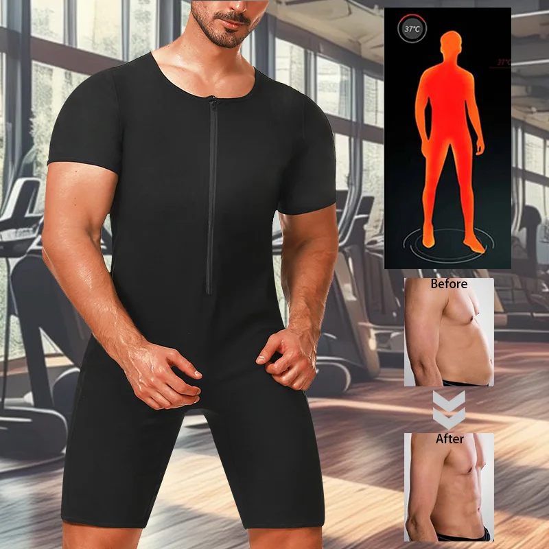 الرجال 3 في 1 ساونا قميص العرق الحرارة محاصرة فقدان الوزن كامل محدد شكل الجسم تجريب قصيرة الأكمام السراويل ممارسة اللياقة البدنية حللا
