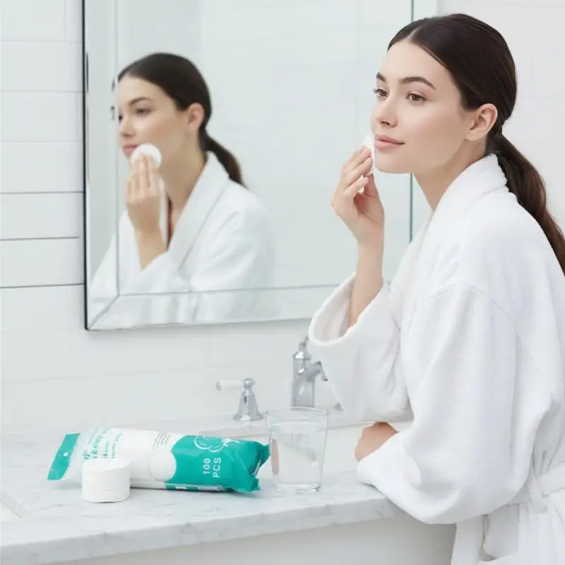 100Pcs Absorbent Soft Reusable Cotton Pads Makeup Remover Cleansing Kit for Home Skincare Face Care