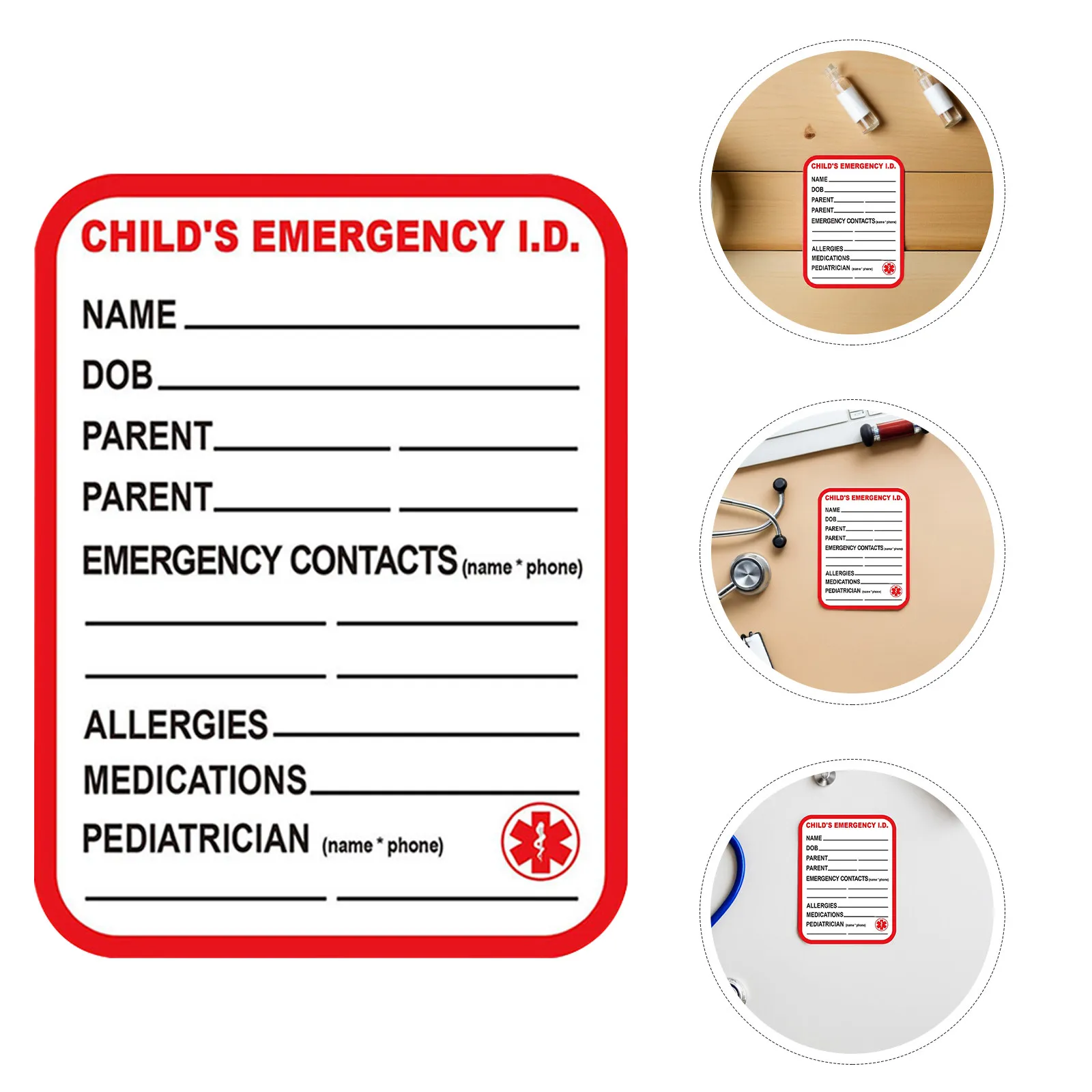 

50Pcs Medical Information Label Car Seat Emergency Sticker Remarkable Adhesive Tag for Children Kids 3.97x2.99 Inch Medical Info