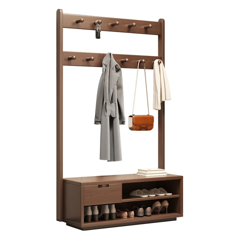 

Door solid wood hanger floor bedroom can sit simple multi-functional living room coat rack shoe change stool storage shoe rack