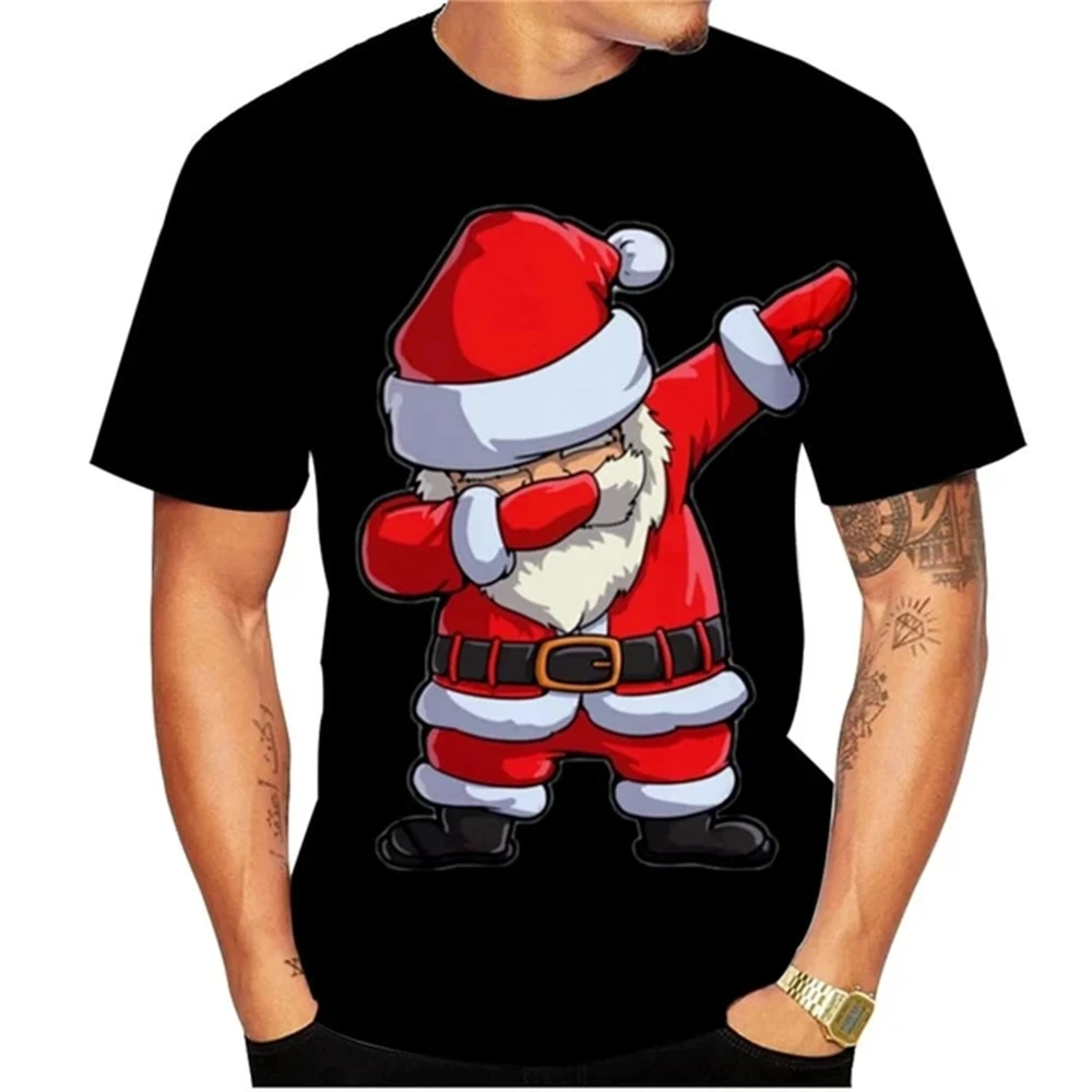 Carnival Party Hip Hop Men\'s Christmas Elf Santa Claus Printed T-Shirt Fashion Trend O-Neck Loose Street Party Men\'s Clothing