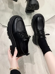 British Style Shoes Woman 2023 Round Toe Female Footwear Casual Sneaker Loafers With Fur Black Flats All-Match Oxfords Modis Clo