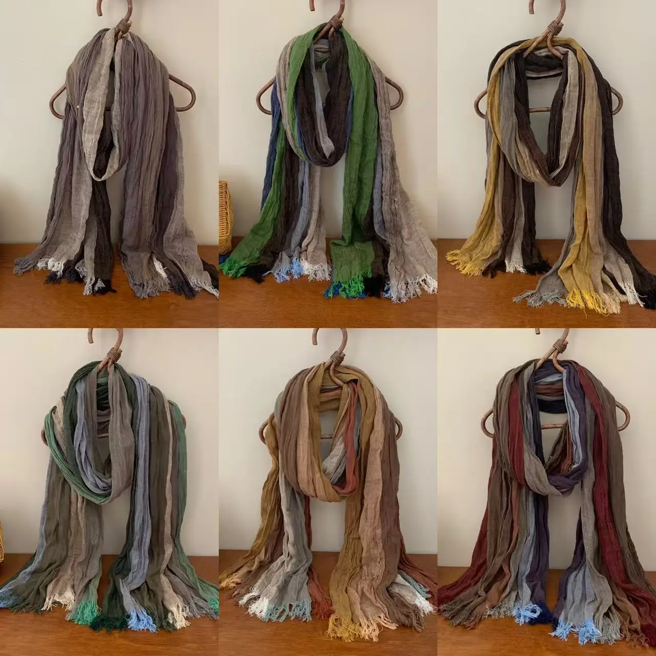 

VREOVOR Retro Ethnic Style Scarf for Women; Tie-Dye Long Fold Gradient Stole; Korean Art; Bright Fashion