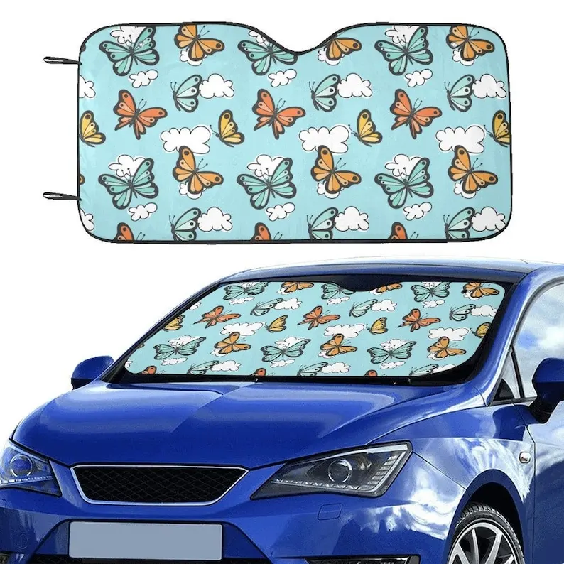 Monarch Butterfly Car Window Sun Shade, Cloud Windshield Vehicle Accessories Auto Cover Protector RV SUV Visor Screen Decor Univ